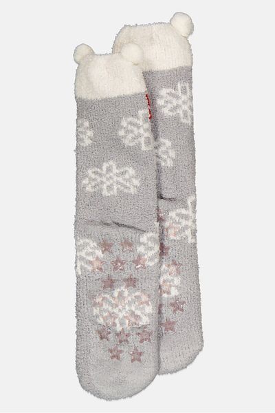 Dress Barn Women 1 Pair Knitted Bear Slipper Socks, Grey