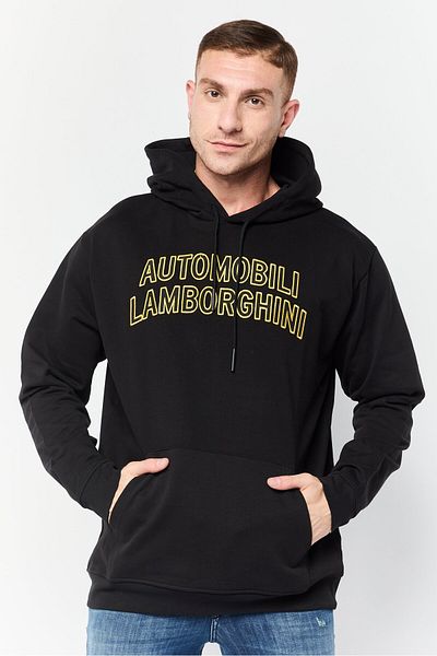 Lamborghini Men Embroidered Logo Long Sleeve Hoodie, Black