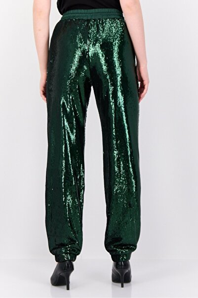 Esprit Women Regular Fit Straight Leg Sequined Pants, Green