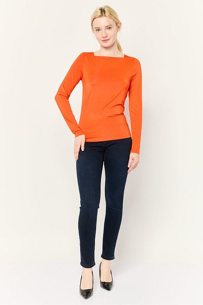 Esprit Women V Neck Solid Long Sleeves Top, Red