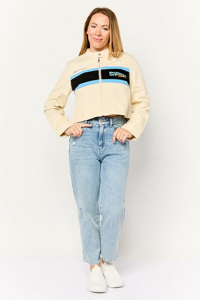 Don't Call Me Jennyfer Women Graphic Print Denim Jacket, Beige