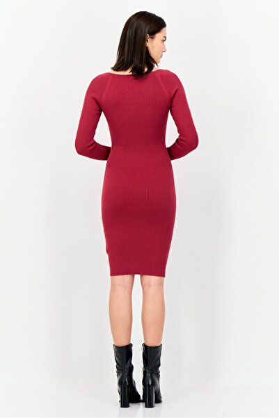 Guess Women Textured Casual Midi Dress, Maroon