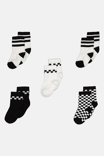 RBX Kids Boy 5 Pairs Checkered Socks, Black/white