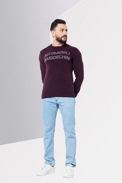 Lamborghini Men Ribbed Collar Knitted Sweater, Plum