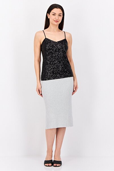 Esprit Women Metallic Midi Skirt, Grey