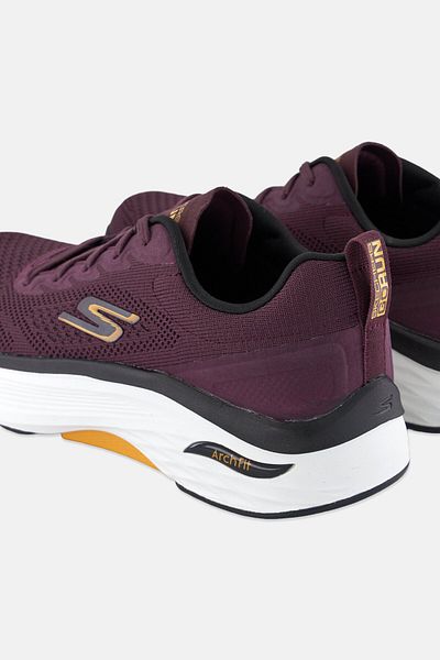 SKECHERS Men Max Cushioning Arch Fit Lace Up Running Shoes, Burgundy