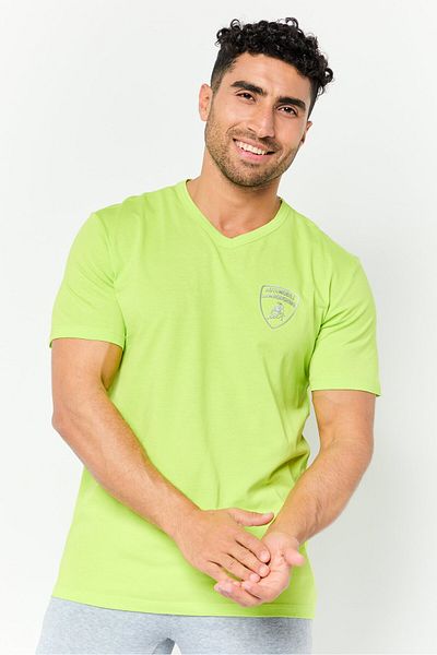 Lamborghini Men Sportswear Fit Short Sleeve Outdoor T-Shirt, Lime Green