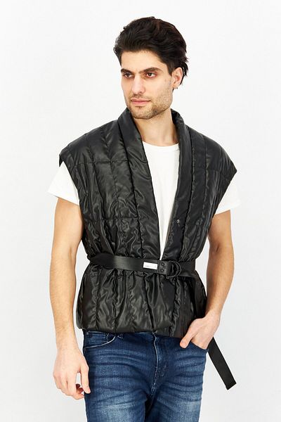 Esprit Men V-neck Sleeveless Quilted Vest, Black