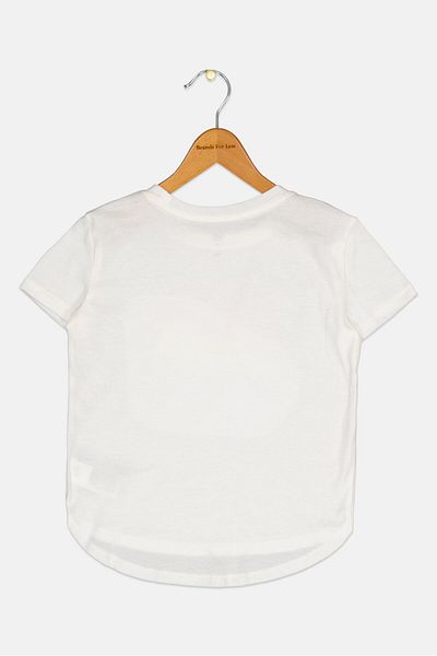 GAP Kids Girl Round Neck Short Sleeves Printed Top, Off White