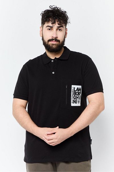 Lamborghini Men Regular Fit Brand Logo Short Sleeves Polo, Black