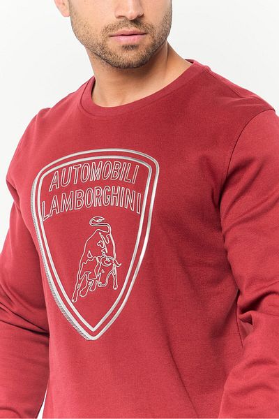 Lamborghini Men Crew Neck Metallic Long Sleeves Sweatshirt, Maroon