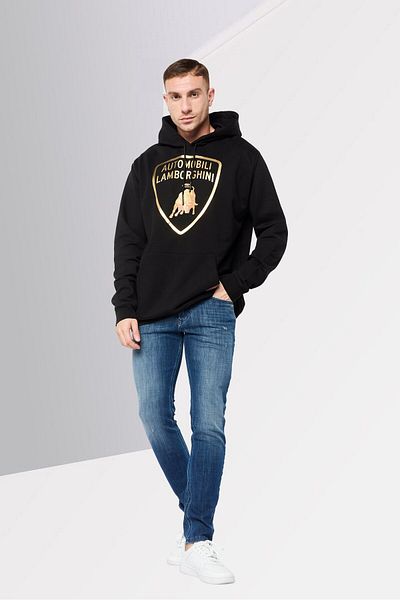 Lamborghini Men Brand Logo Long Sleeves Hoodie, Black