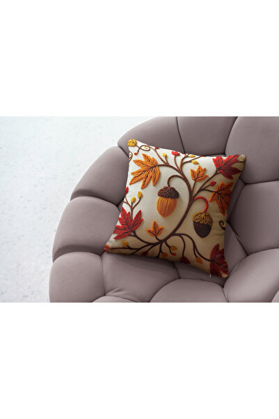 Ahsen Dekoratif Modern Stylish Aesthetic Autumn Leaf Themed Digital Printed Luxury Velvet 4-Piece Throw Pillow Cover Set