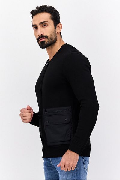 Selected Homme سويت شيرت رجالي بياقة دائرية وأكمام طويلة وسحاب كامل، أسود