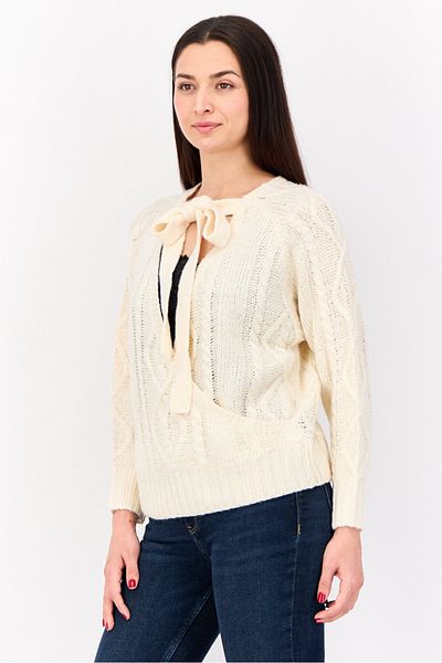 Brave Soul Women V-neck Long Sleeves Knitted Sweaters, Cream