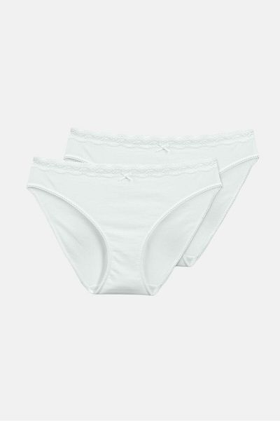 Tchibo Women 2 Pcs Solid Pull On Briefs, White