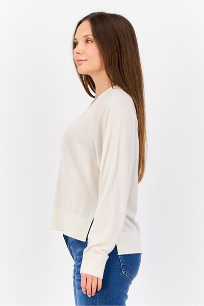 Esprit Women V-neck Long Sleeves Plain Sweater, Beige