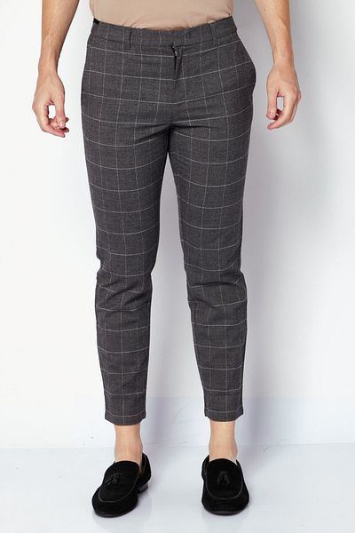 Selected Homme Men Windowpane Stretchable Dress Pants, Charcoal Grey