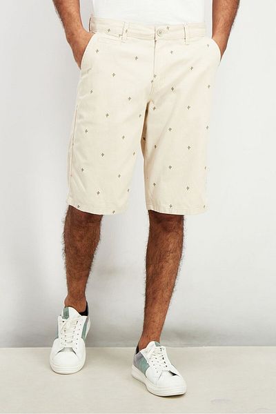 DeFacto Men Allover Print Chino Shorts, Beige