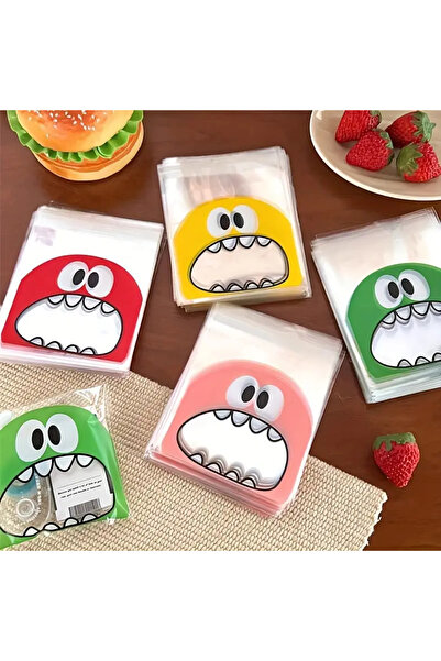 Hyd Monster Patterned Banded Transparent Bag Gift Self Adhesive Gelatin 10X15Cm 100 Pieces