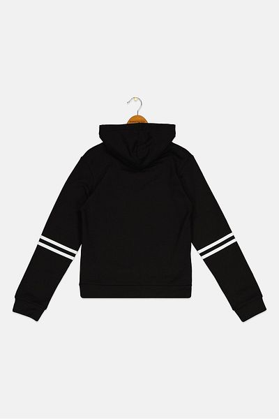 FREDDY Kids Girl Brand Logo Long Sleeves Hooded Sweatshirt, Black