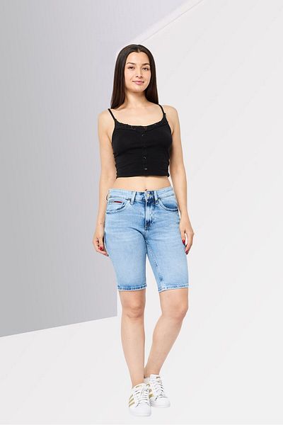 Tommy Jeans Women Washed Denim Shorts, Blue