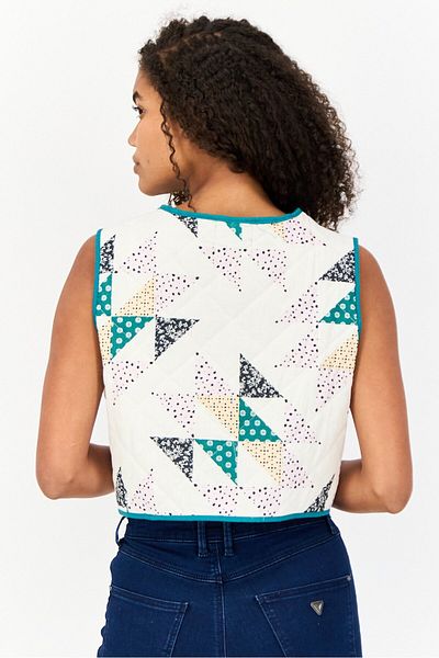 Reclaimed Vintage Women Tie Neck Sleeveless Allover Print Tank Top, Off White