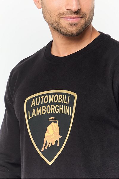 Lamborghini Men Crew Neck Brand Logo Sweatshirt, Black