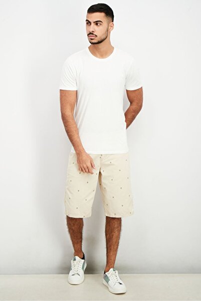 DeFacto Men Allover Print Chino Shorts, Beige
