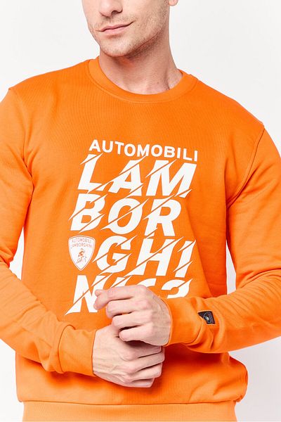 Lamborghini Men Crew Neck Graphic Printed Long Sleeves Sweatshirt, Orange