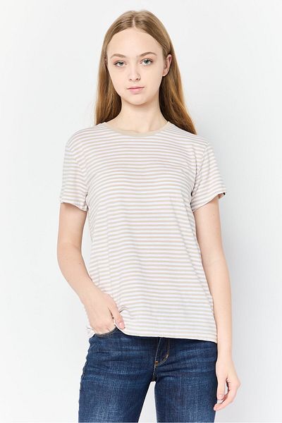 Dockers Women Round Neck Short Sleeve Stripe T-shirt, Multicolor