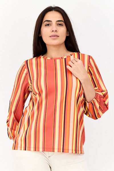 DeFacto Women Round Neck Yarn Dye Tops, Multicolor