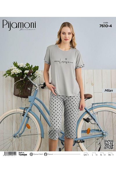 Pijamoni Γκρι Χρώμα Μπαμπού Milan Fabric Capri Γυναικείες Πιτζάμες
