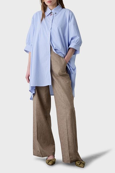 BSB Striped Cotton Blended Oversize Asymmetric Shirt Shirt 053