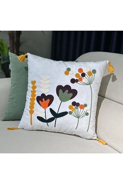 Reset 1 Throw Pillow Cover with Punch Embroidery