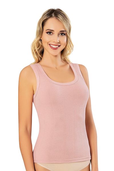 LEYNA BUTİK Cotton Combed Camisole Fabric Striped Oval Neck Powder T-Shirt Undershirt