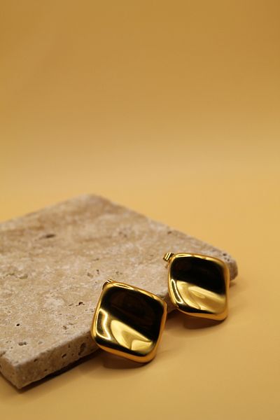Luvix Design Gold Color Cambered Square Form Steel Earrings