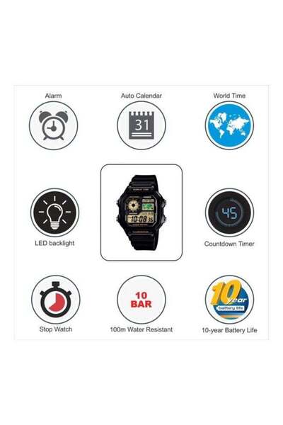 Casio Men's Youth Digital Watch AE-1200WH-1BVDF - 45 mm - Black