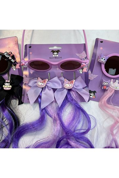 ELMEKA Buckle Kuromi Glasses and Hair Clip Set Kids Sunglasses Pink
