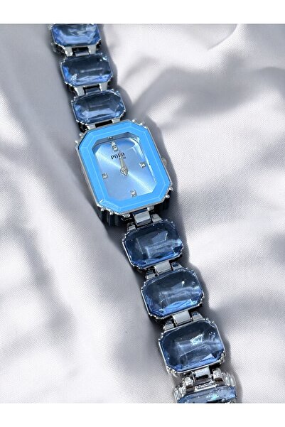 MAC CENTER Blue Steel Women's Wrist Watch with Cut Stone