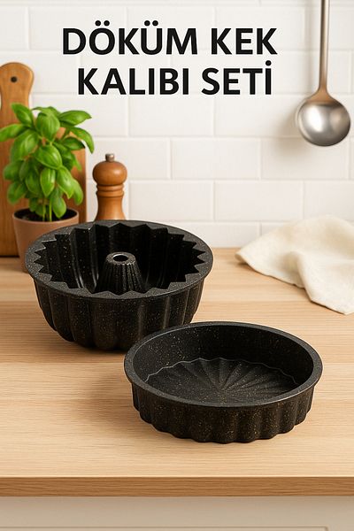 FİTHOME Granite Cast Pie and Slice Cake Mold Set Set of 2