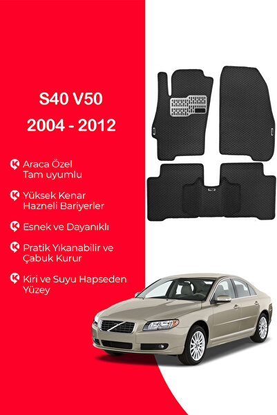 MOD10 S40 - V50 2004 - 2012 Uyumlu Hücreli Yüzey Eva Paspas Seti Siyah Yüzey ...