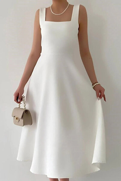 MissKybele Ön Arka Kare Yakalı Kalın Askılı Fermuar Kapamalı Rahat Kesim Likr...