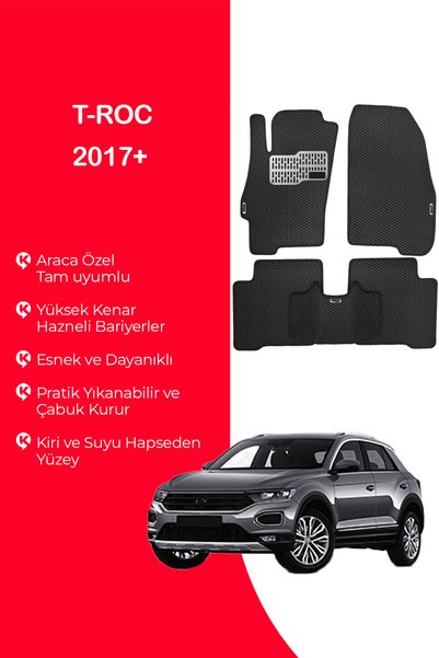 MOD10 T-ROC 2017 VE 2025 ARASI UYUMLU Hücreli Yüzey Eva Paspas Seti Siyah Yüz...