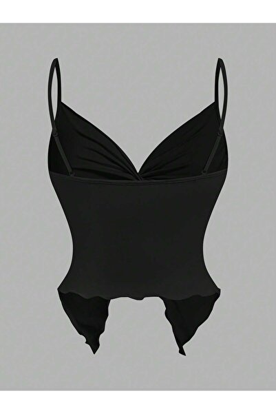 Wild Flower 2lis Bílá Černá Přední Twist Tenký popruh Alaçatı Crop