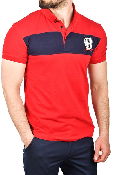 DeepSEA Tricou roșu pentru bărbați, slim fit, din bumbac, respirabil, slim fit, fără guler ondulat, cu guler polo 2503019