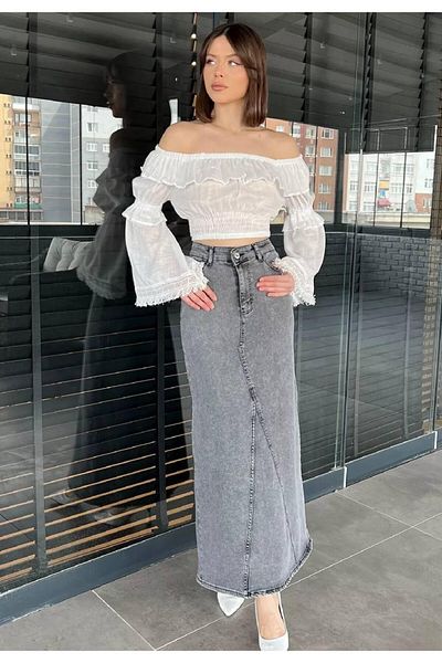TANISA Zalando Lycra μακριά τζιν φούστα TNS-4427