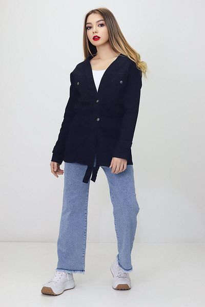 RAPİDO LİFE Women's Casual Denim Jacket with Elastic Waist V Neck Front Pockets Buttons