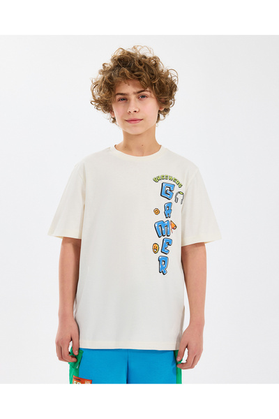 SKECHERS B Graphic Tee T-Shirt Büyük Erkek Çocuk Off White Tshirt SK2510028-102