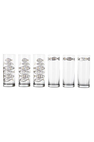 Mudo Home Set of 6 200ml Gold Fish Rack Glasses